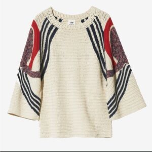 H&M Cream Knit Sweater with Red and Navy Accents